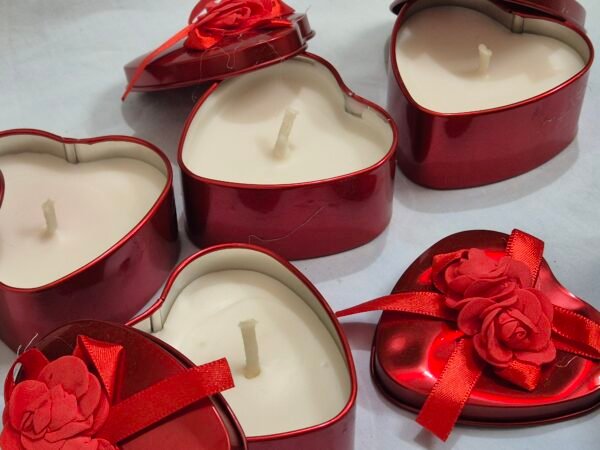 Handcrafted Heart-Shaped Tin Candle (Rose) - Image 2